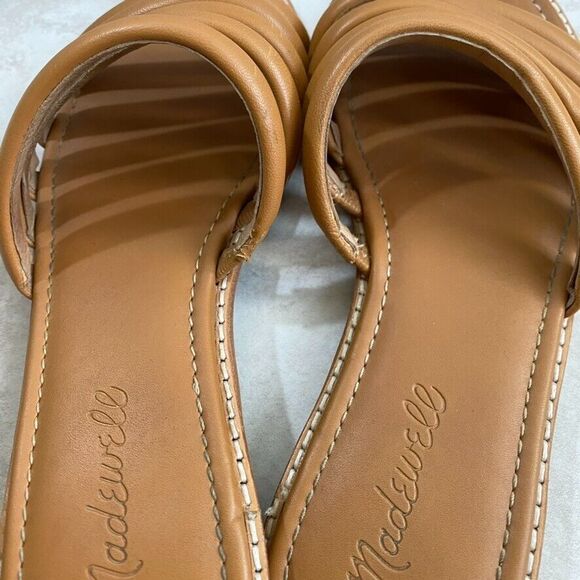 Madewell Sandals Sz 6.5‎ Addie Cognac Leather Slide Flat Minimalist Casual Boho - Picture 5 of 12